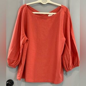 LOFT Coral-Red Balloon Sleeve Tunic Top
